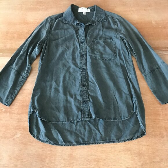 Rag & Bone Top Women S Blue Button Up Pocket Long Sleeve Hi Lo Hem Collared - Picture 1 of 13